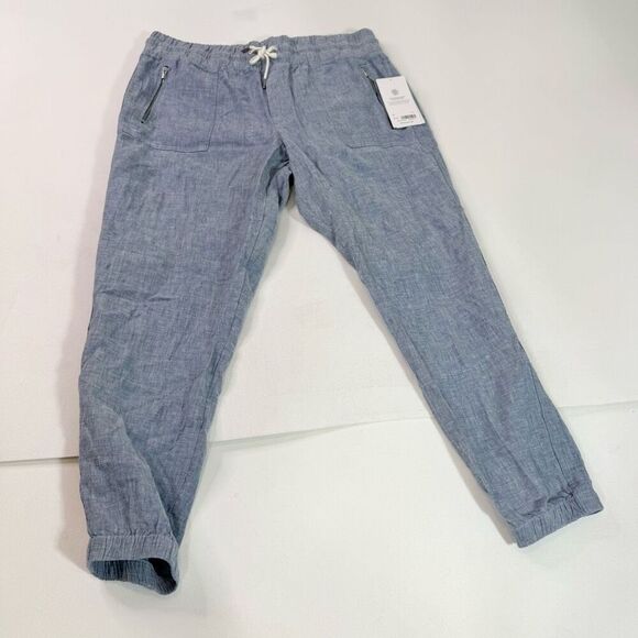 Athleta Cabo Linen Jogger Womens 16 Blue Pants New Pockets Beachy Coastal - Picture 1 of 15